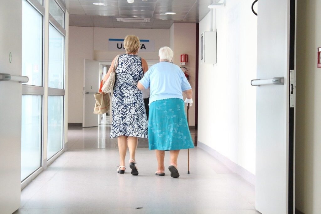 elderly, corridor, doctor